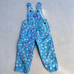 Vintage OshKosh B'Gosh Floral Corduroy Overalls 3T Purple Label 90s Blue